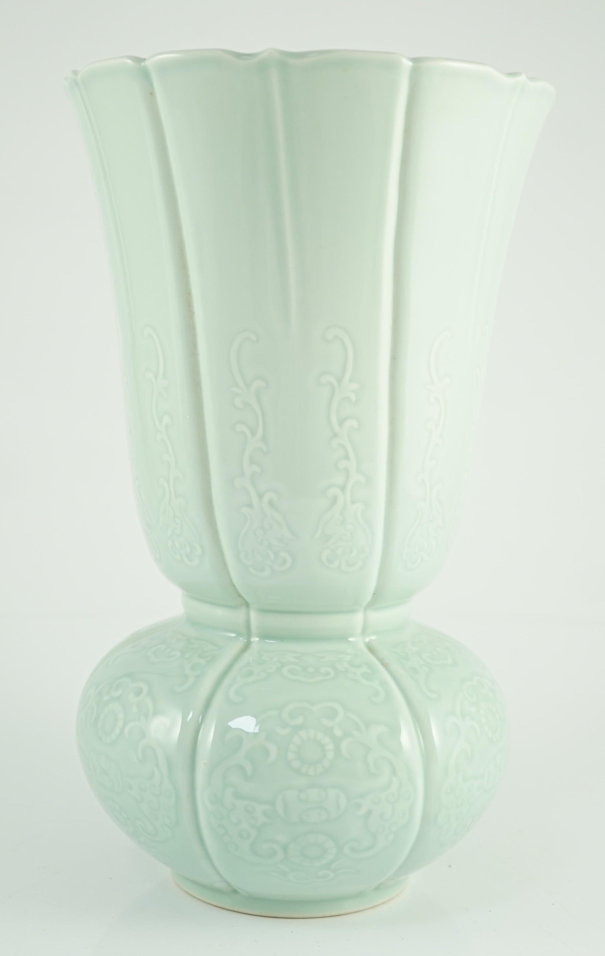 An unusual Chinese pale celadon glazed vase, Yongzheng seal mark late 19th/early 20th century, 33.7cm high